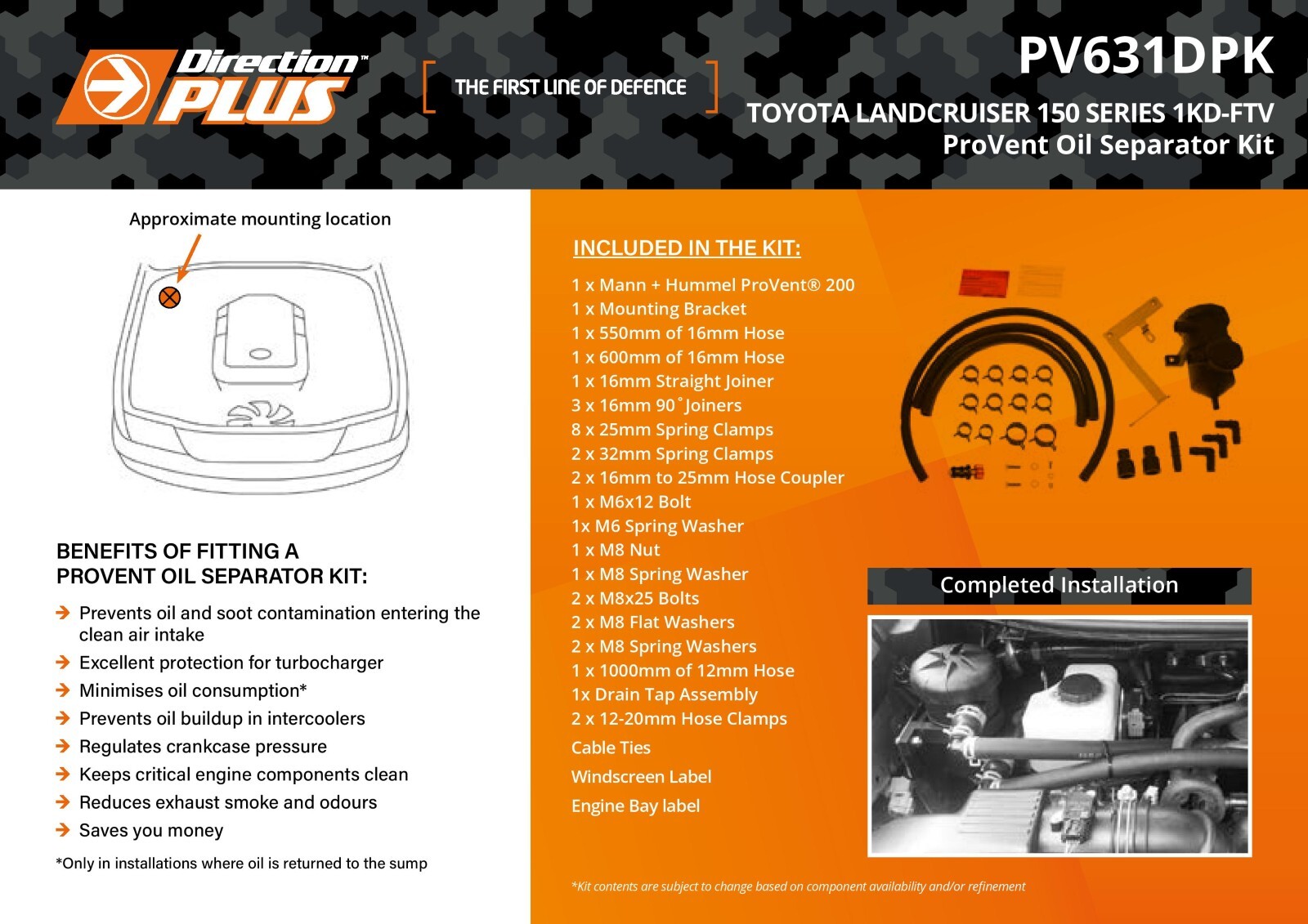 Direction-Plus Provent 200 Catch Can Kit For Toyota Prado KDJ150 2009 - 2015