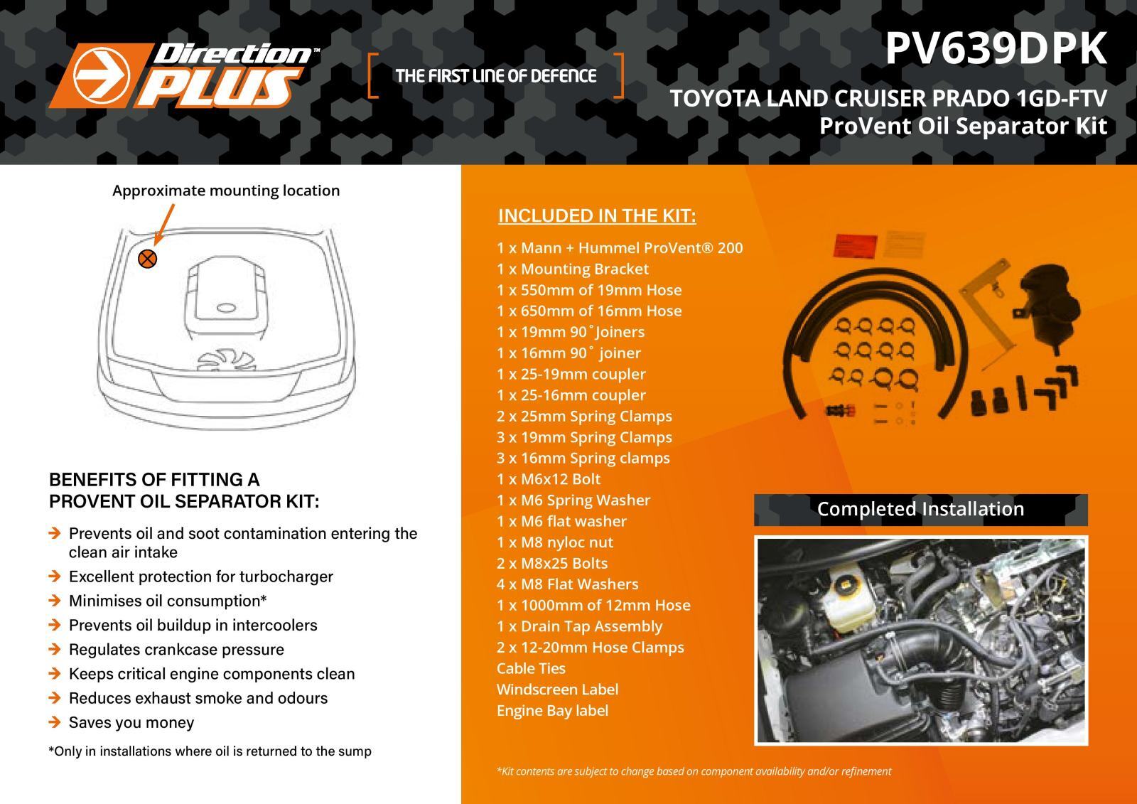 Direction-Plus Provent 200 Catch Can Kit For Toyota Prado GDJ150 2.8L 2015 - On