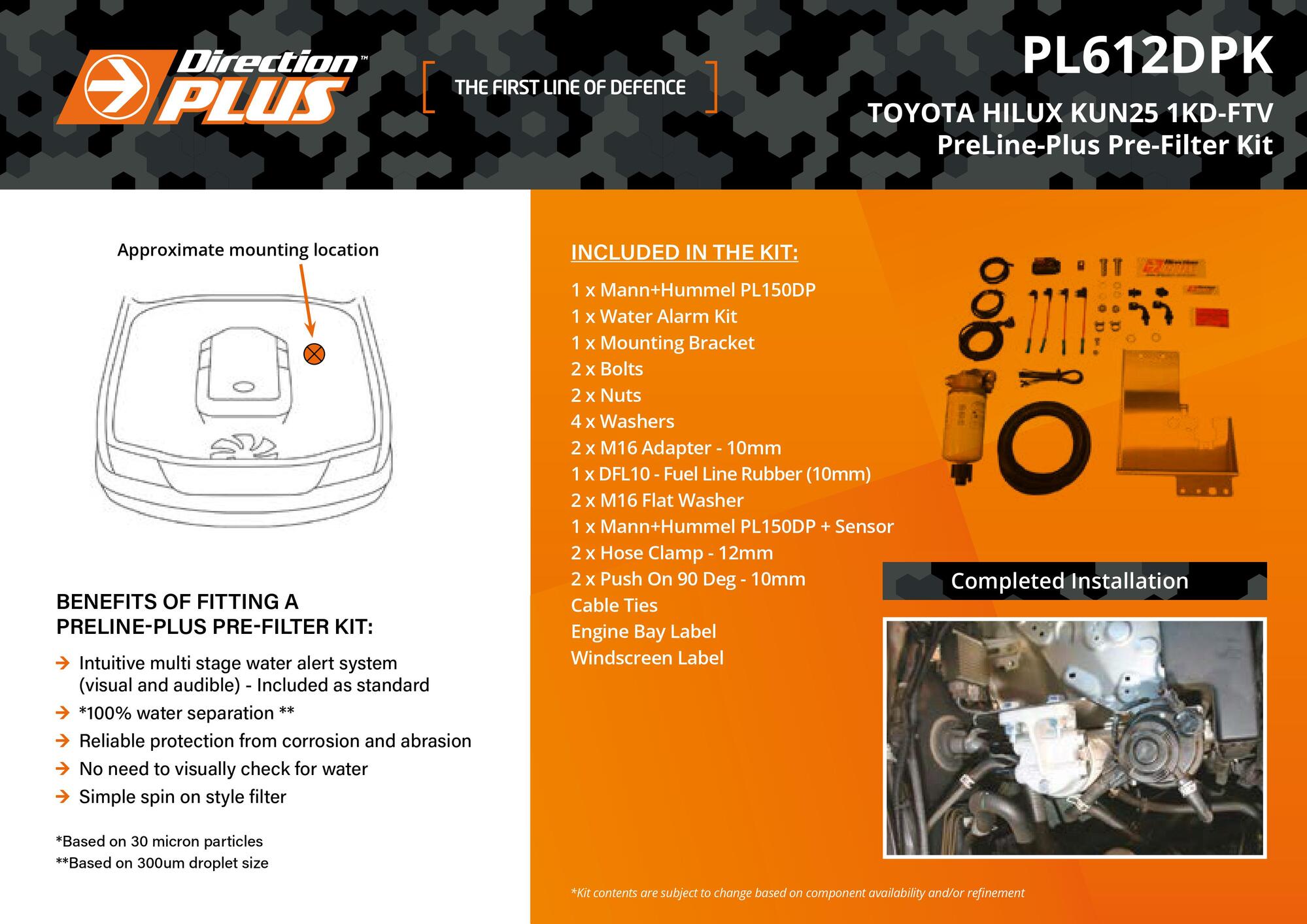 PreLine-Plus Pre-Filter Kit For Toyota Hilux 3.0L 1KD-FTV 2004 - 2015