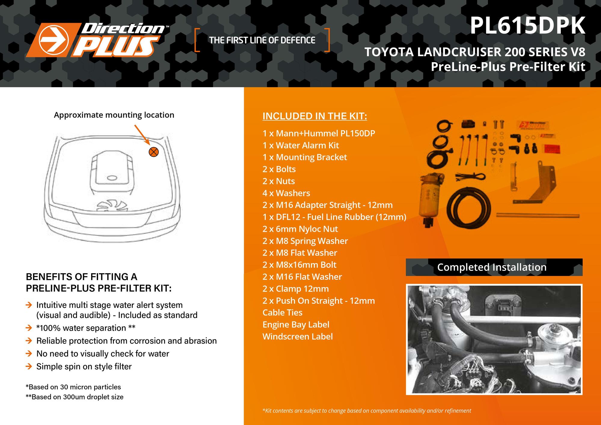 PreLine-Plus Pre-Filter Kit For Toyota Landcruiser VDJ200 4.5L 1VD-FTV 2007 - 2021