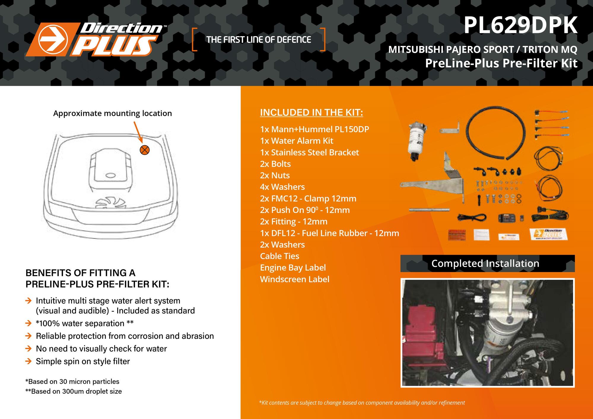 PreLine-Plus Pre-Filter Kit For Mitsubishi Triton & Pajero Sport 2.4L 4N15 2015 - On