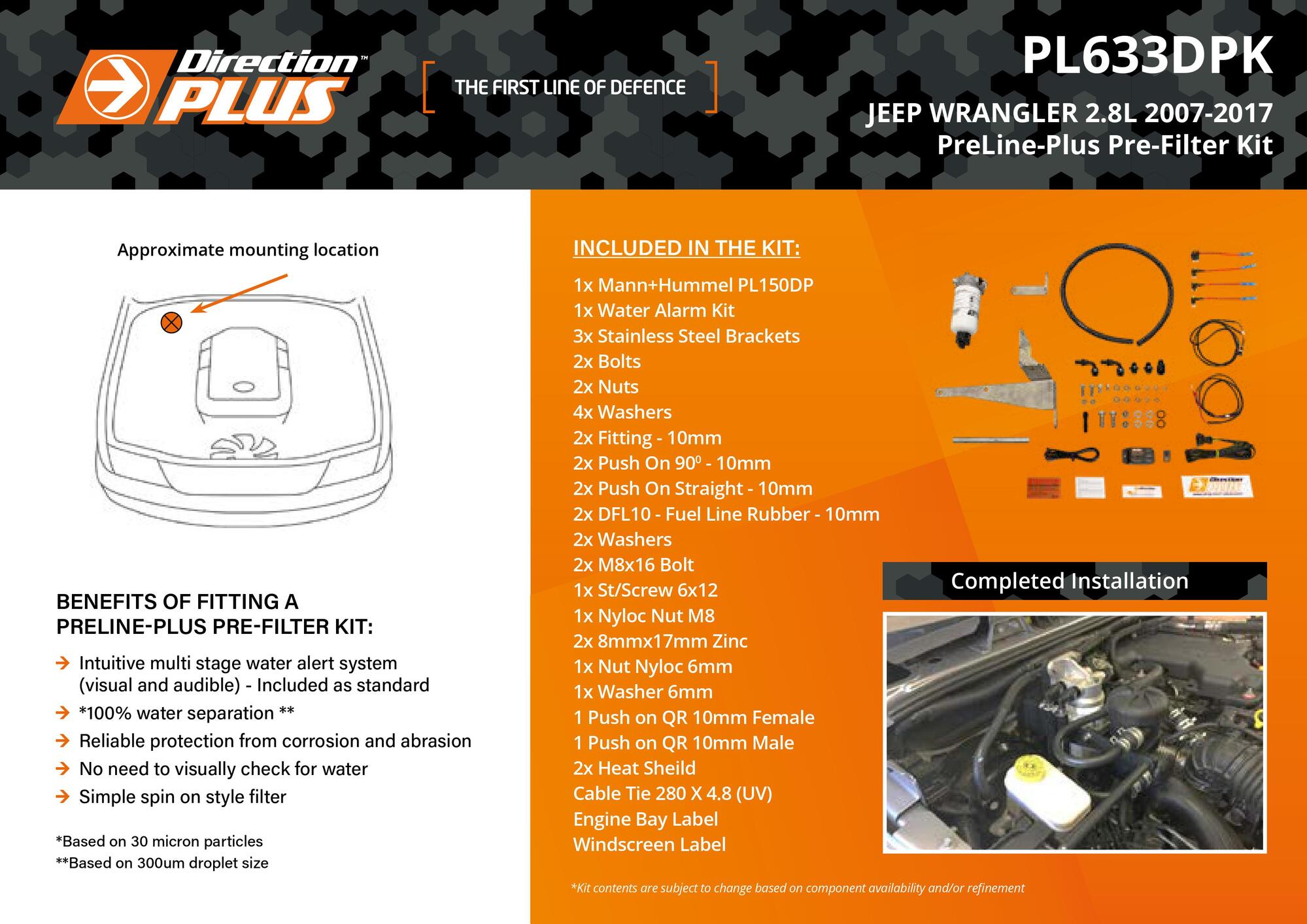 PreLine-Plus Pre-Filter Kit For Jeep Wrangler 2.8L ENS 2007 - 2017