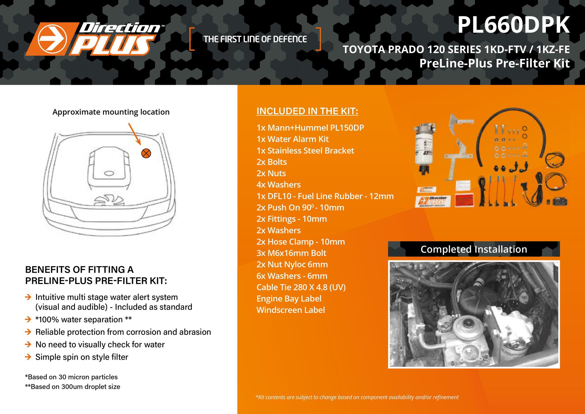 PreLine-Plus Pre-Filter Kit For Toyota Prado 120 3.0L 1KD-FTV & 1KZ-FE 2003 - 2009