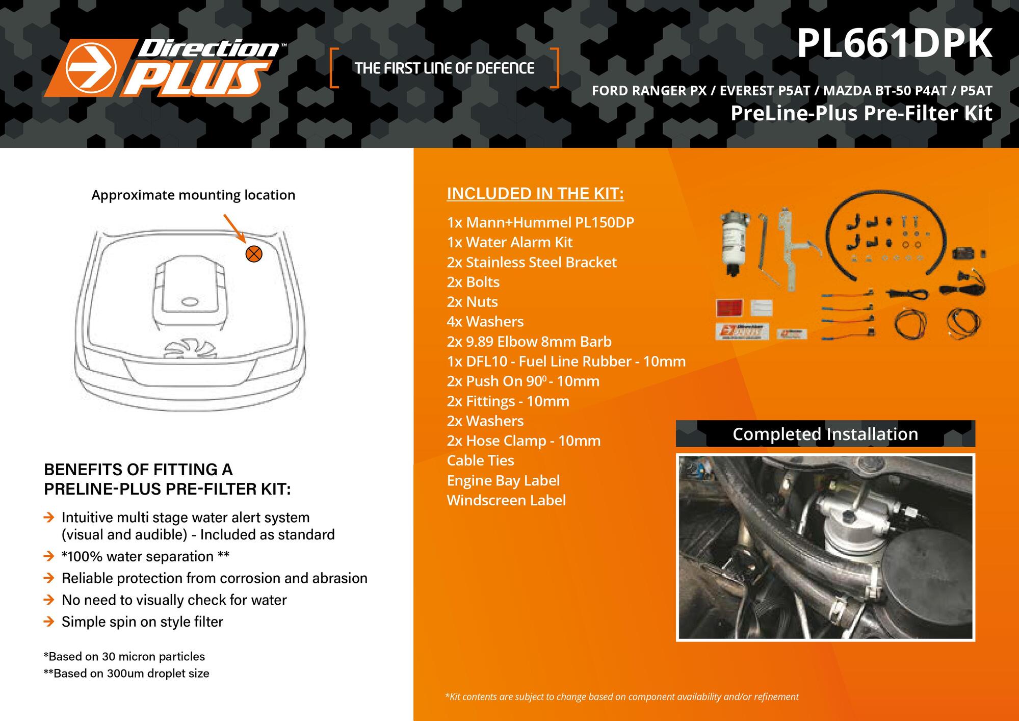 PreLine-Plus Pre-Filter Kit For Ford Ranger / Mazda BT-50 2.2L & 3.2L 2011 - 2021