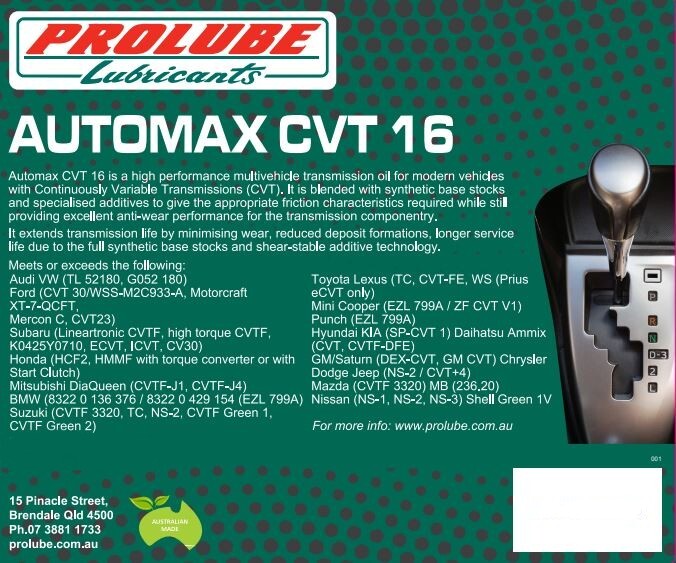 Prolube's Automax CVT: Top-Tier Transmission Fluid for Australian Roads