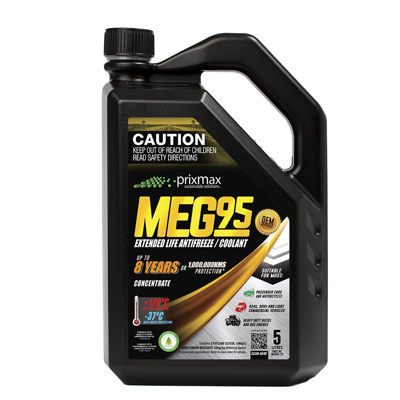 PrixMax MEG95 Premium Universal Antifreeze Antiboil OAT Coolant Concentrate 5L 