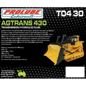 Prolube Agtrans 430 SAE 30 Allison C4, CAT TO-4 Transmission / Hydraulic Fluid