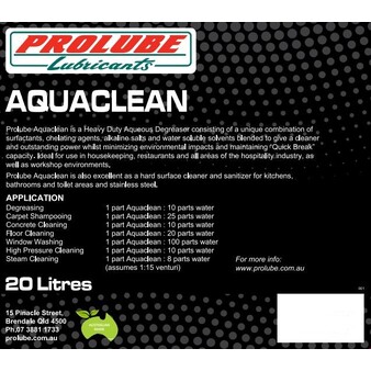 Prolube Aquaclean Water Based Quick Break Biodegradable Degreaser Concentrate 20 Litres