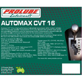Prolube Automax CVT Fully Synthetic Continuously Variable Transmission Fluid