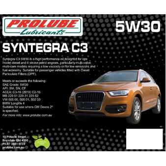Prolube Syntegra C3 5W30 Fully Synthetic Engine Oil