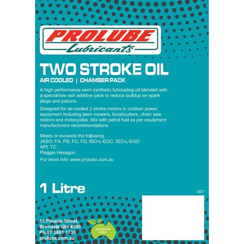 Prolube 2 Stroke Aircooled Engine Oil 1 litre Squeeze Pak