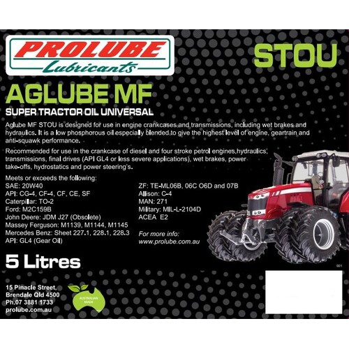 Prolube Aglube MF STOU Super Tractor Oil Universal 5 Litres SAE: 20W40