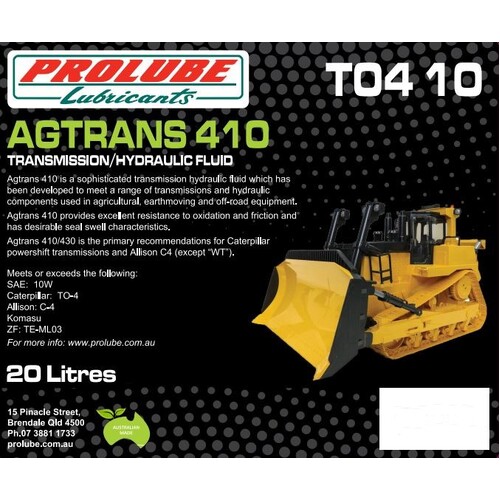 Prolube Agtrans 410 SAE 10 Allison C4, CAT TO-4 Transmission / Hydraulic Fluid 20 Litres