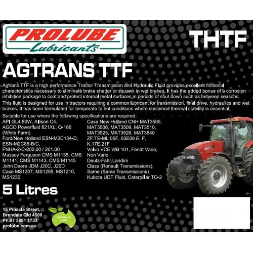 Prolube Agtrans TTF GL4 80W Universal Tractor Transmission Fluid (UTTO) 5 Litres