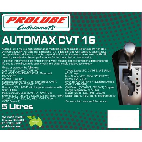 Prolube Automax CVT Fully Synthetic Continuously Variable Transmission Fluid 5 Litres