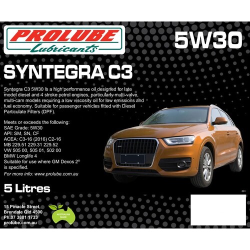 Prolube Syntegra C3 5W30 Fully Synthetic Engine Oil 5 Litres