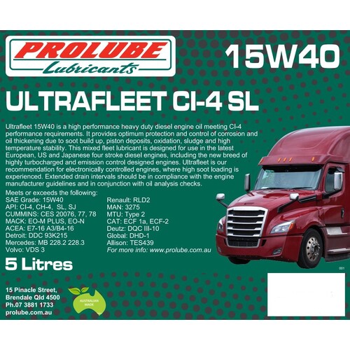 Prolube Ultrafleet 15W40 CI-4 SL High Performance Diesel Engine Oil 5 Litres