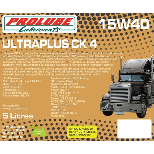 Prolube Ultraplus 15W40 CK-4 High Performance Heavy Duty Diesel Engine Oil 5 Litres